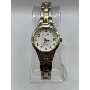 Sharp Women's Quartz Watch Two Tone Band Date Indicator- New Battery